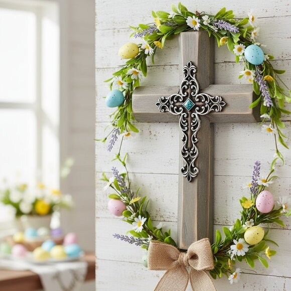 Brown and Silver Wood Wall Cross Religious Home Decor Christmas Gift Keepsake - Picture 3 of 3